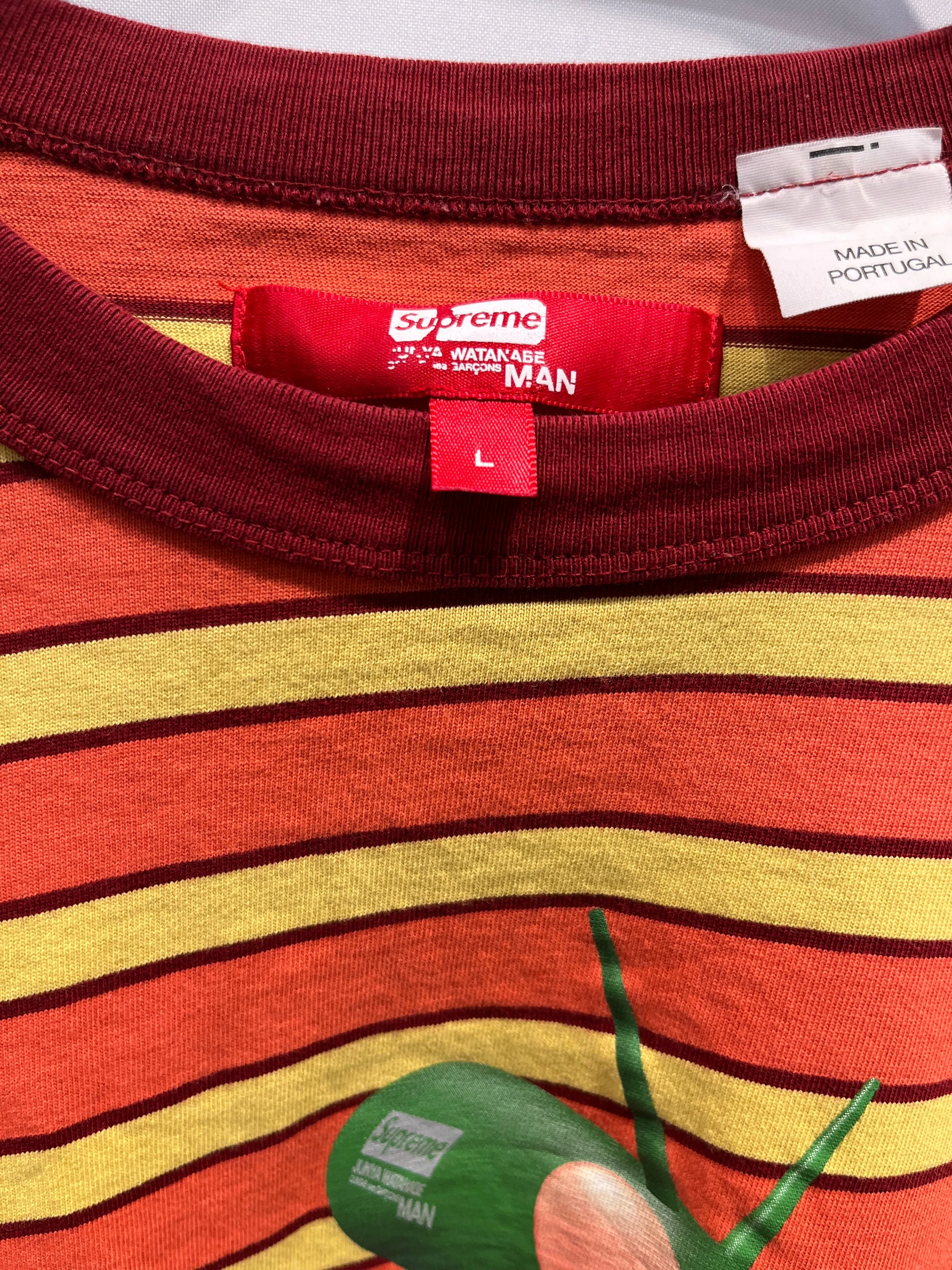 eYe JUNYA WATANABE MAN/T-Shirt/L/Cotton/PNK/Stripe/SUPREME BUG ROBOT