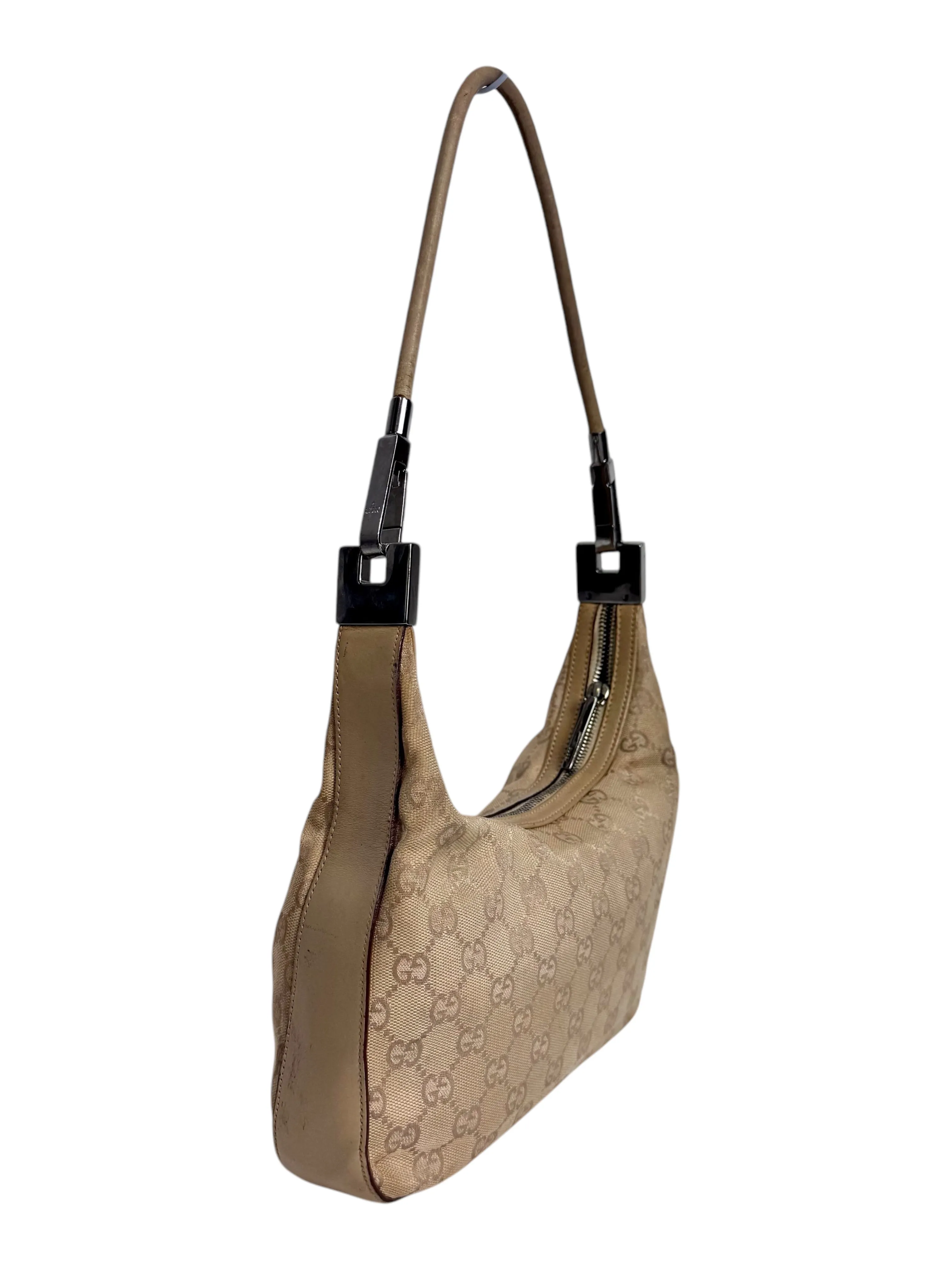 Gucci GG Supreme Cream Canvas Leather Hobo