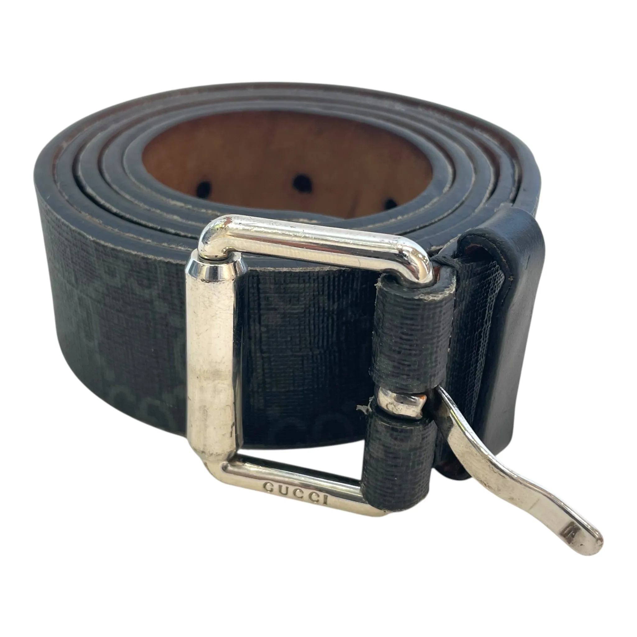 GUCCI/Belt/Monogram/Leather/GRY/BLK/SUPREME/CANVAZ/SILVER