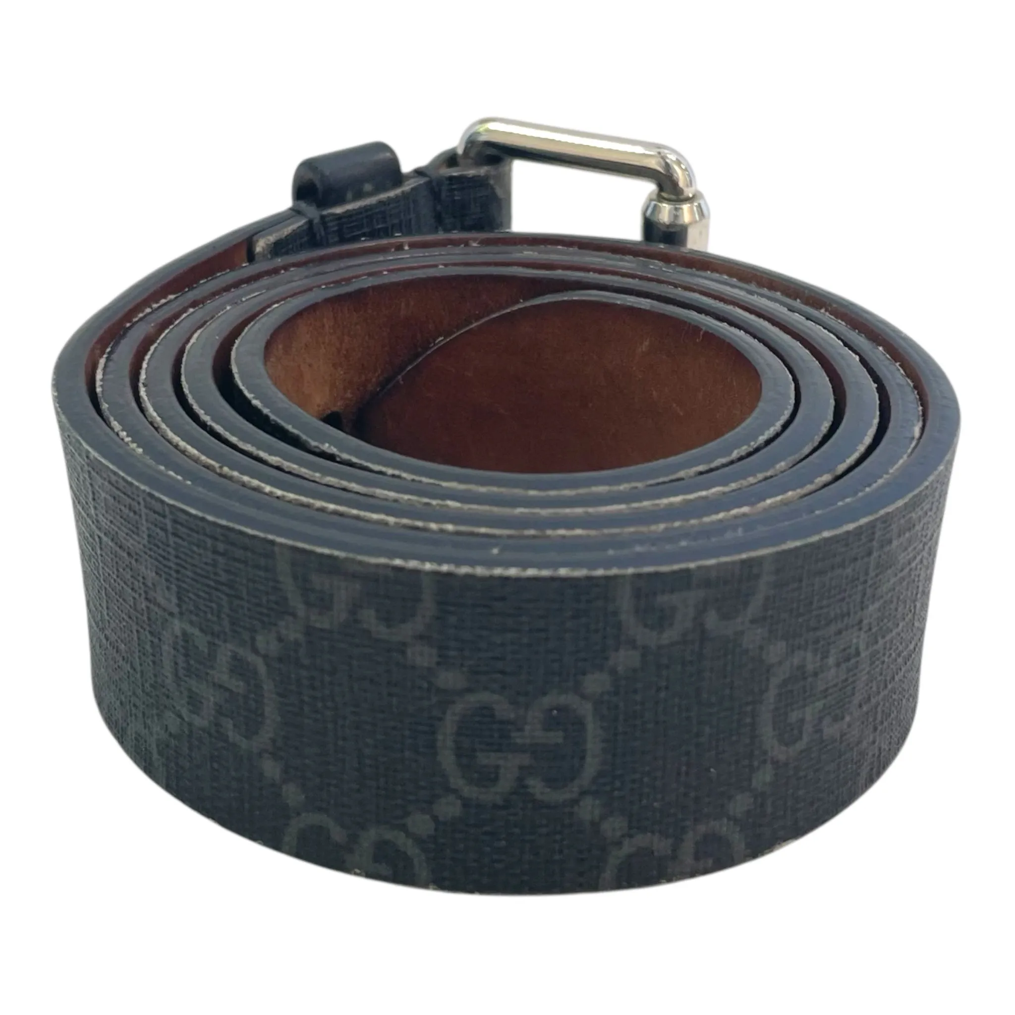 GUCCI/Belt/Monogram/Leather/GRY/BLK/SUPREME/CANVAZ/SILVER