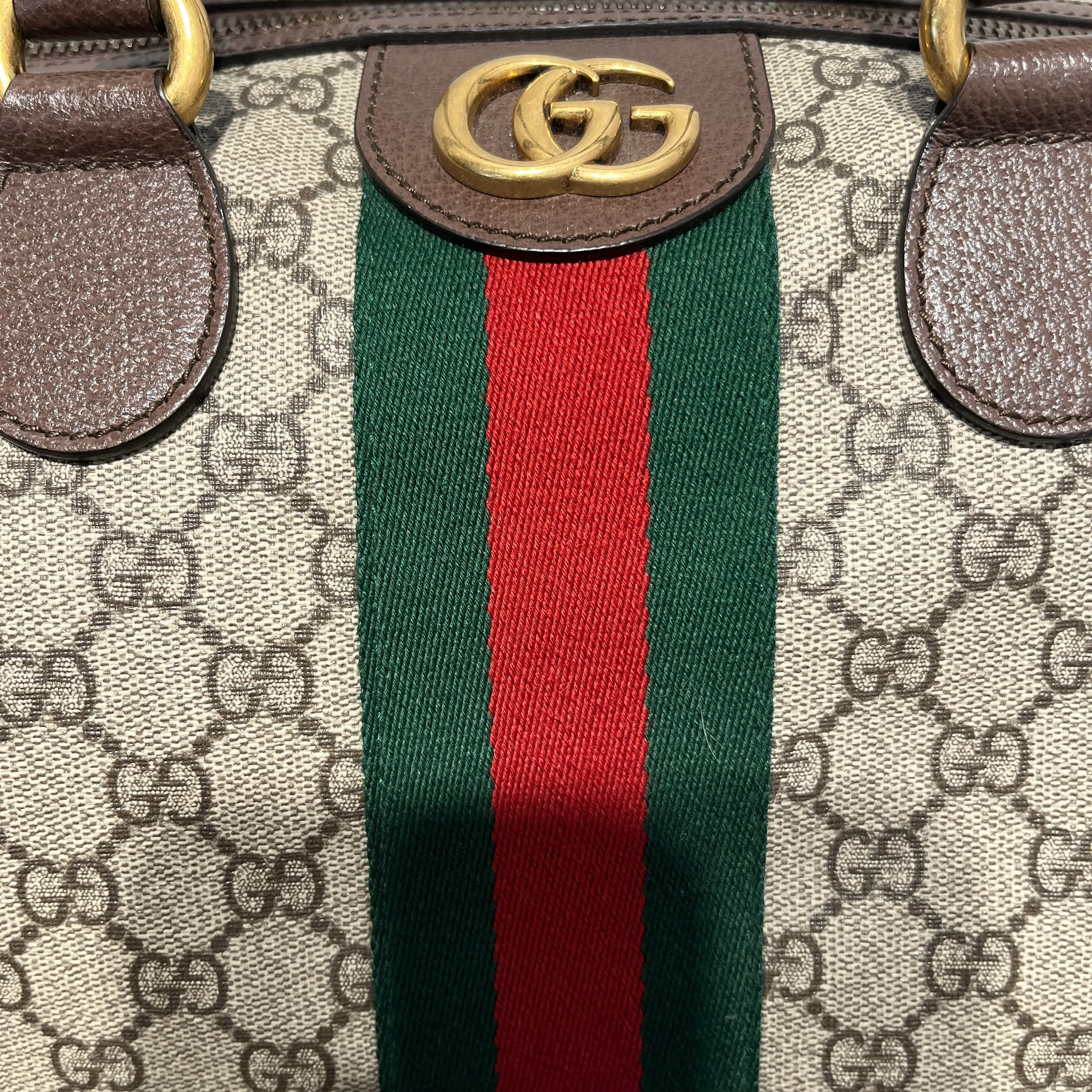 GUCCI/Boston Bag/Leather/KHK/GG Supreme Ophidia Carry On