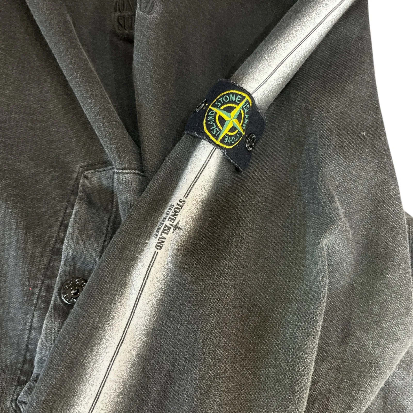 STONE ISLAND/Supreme/Hoodie/L/Cotton/GRY/stripe sleeve