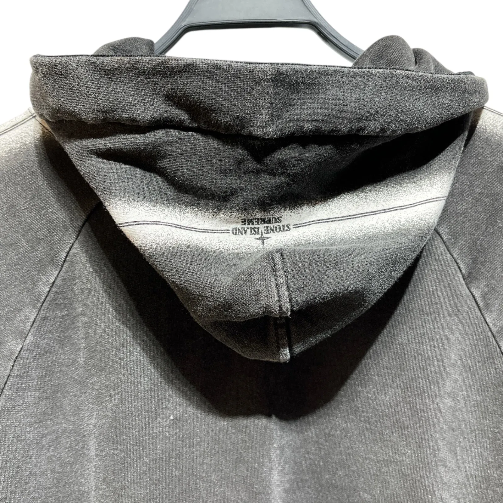 STONE ISLAND/Supreme/Hoodie/L/Cotton/GRY/stripe sleeve