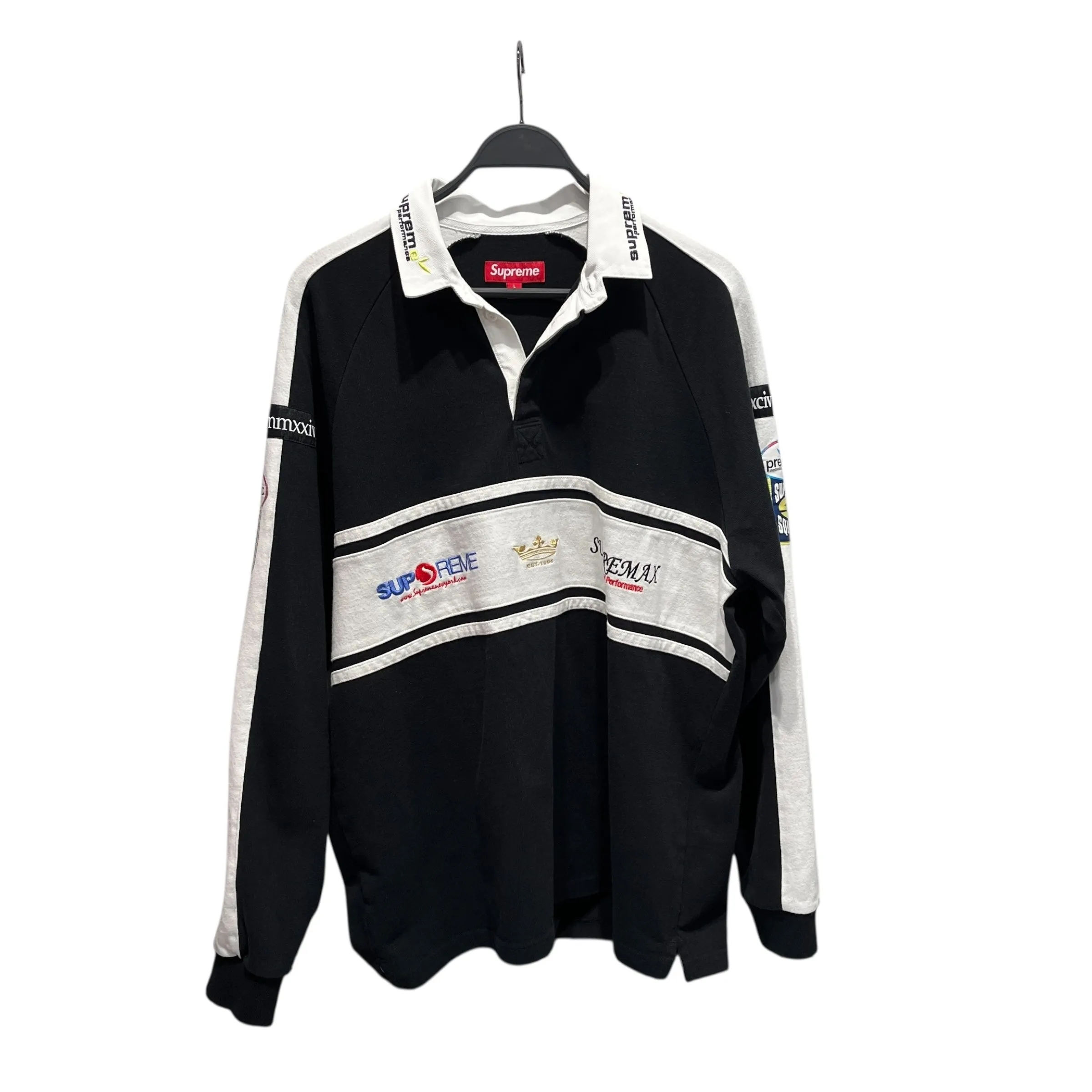 Supreme/Polo Shirt/L/Cotton/BLK/Stripe/CHEST STRIPE RUGBY POLO