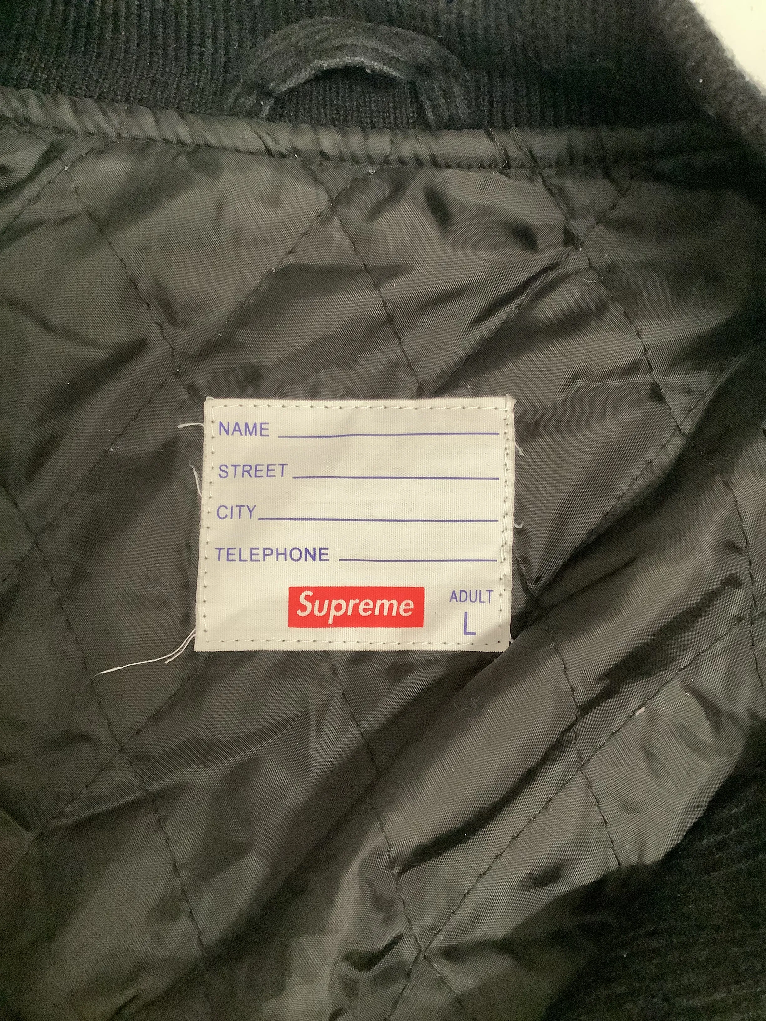 Supreme/Quilted Jkt/L/Cotton/BLK/corduroy old english