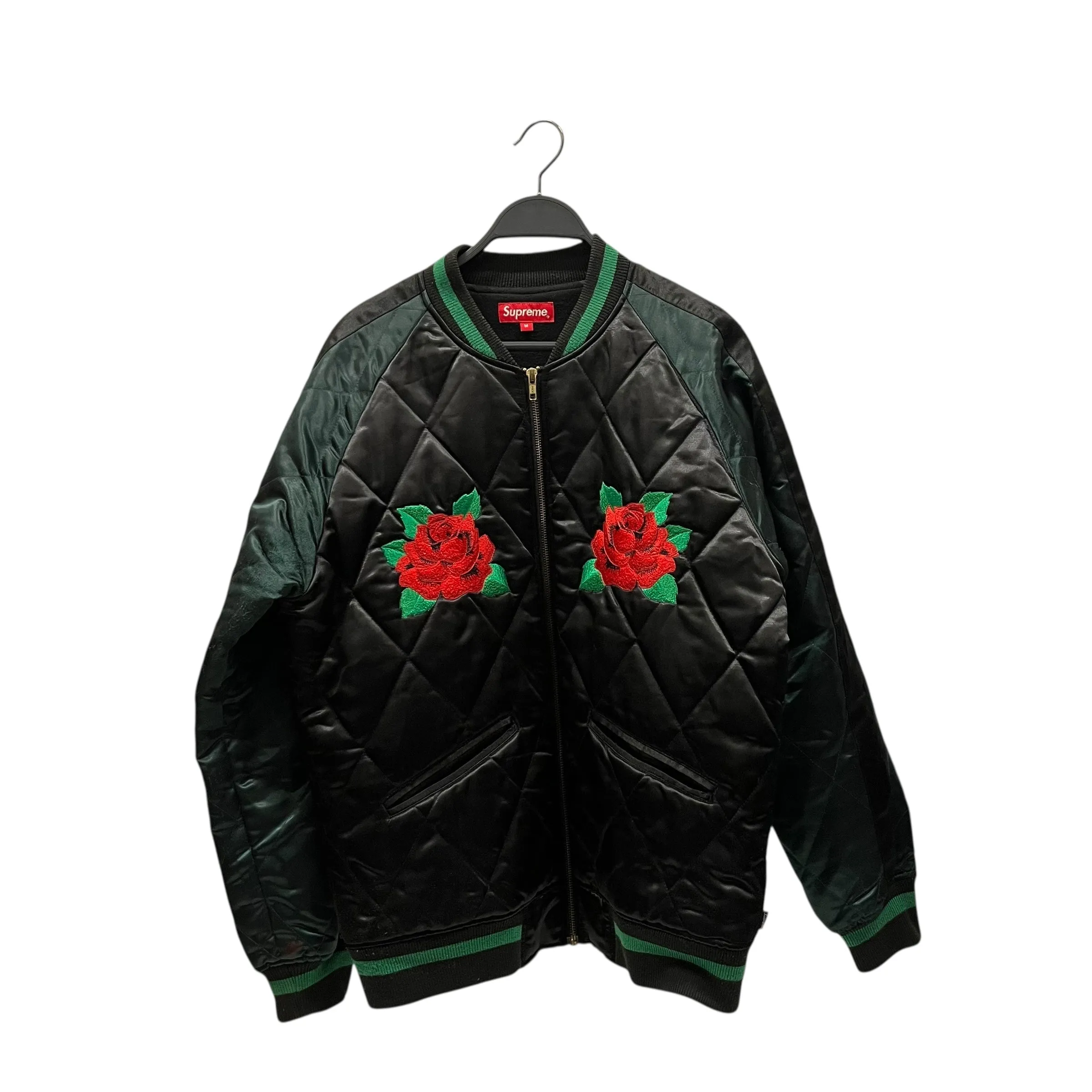 Supreme/Quilted Jkt/M/Nylon/BLK/Satin roses