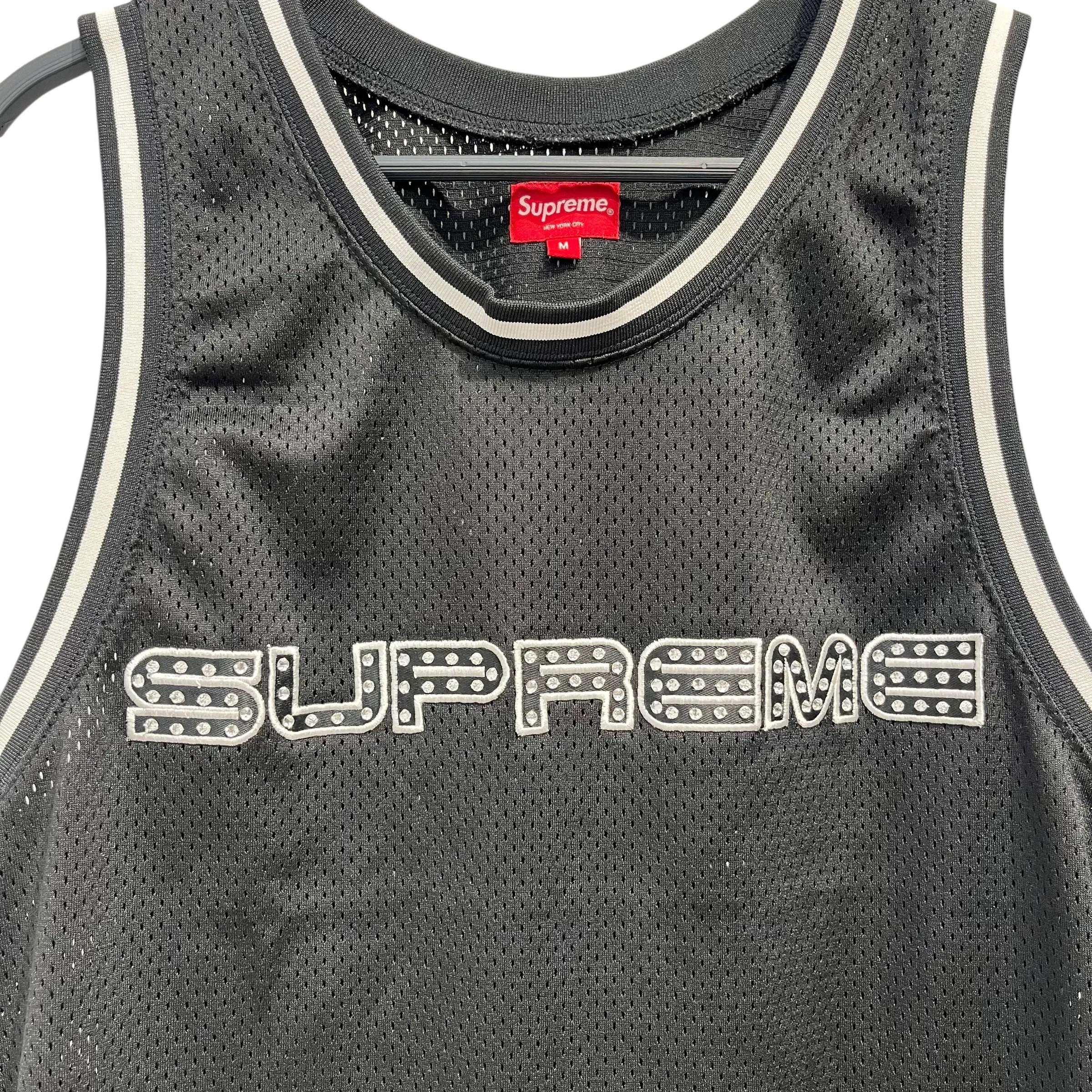 Supreme/Tank Top/M/Polyester/BLK/Graphic/RHINESTONE BASKETBALL JERSEY