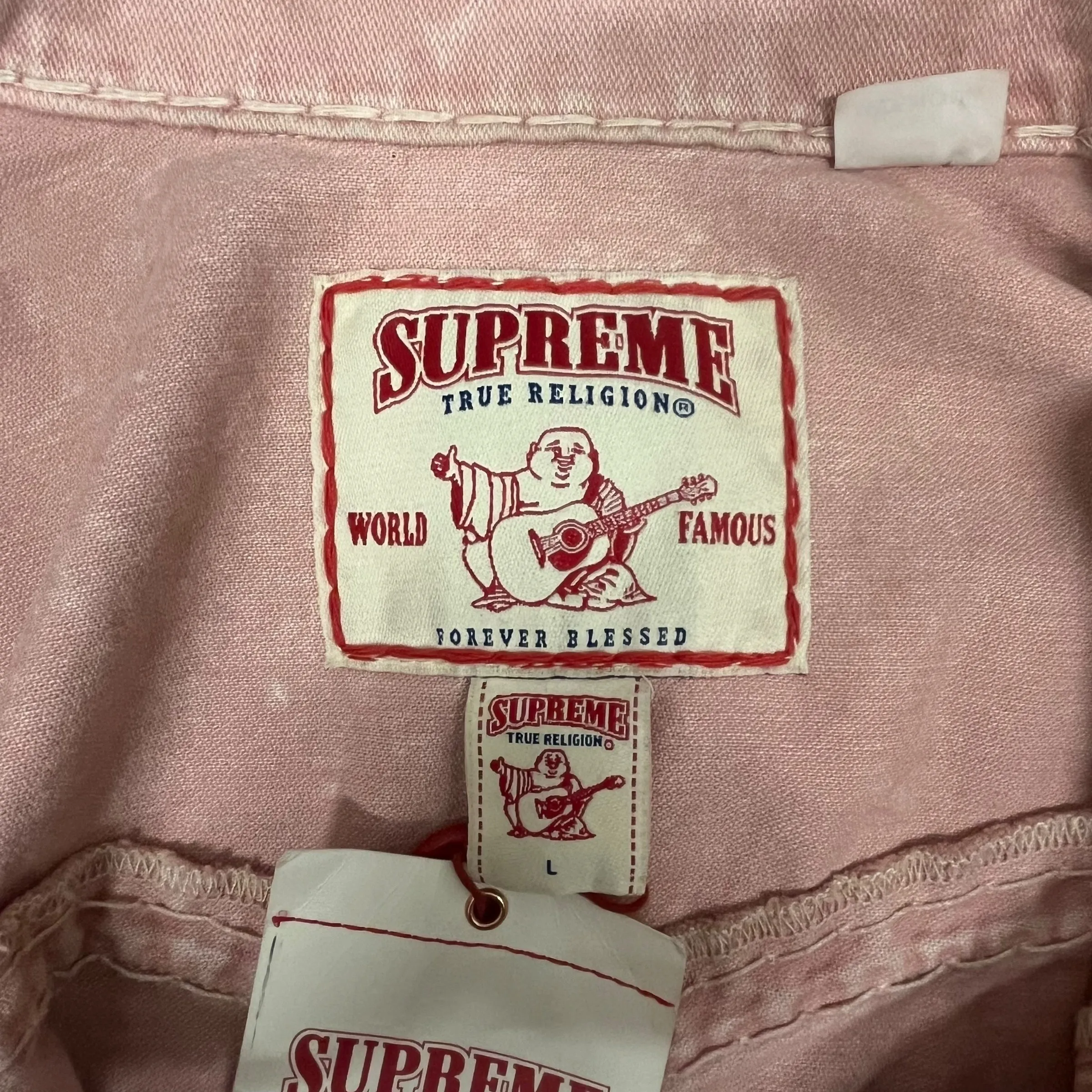 Supreme/TRUE RELIGION/Denim Jkt/L/Cotton/PNK/Single Breasted/
