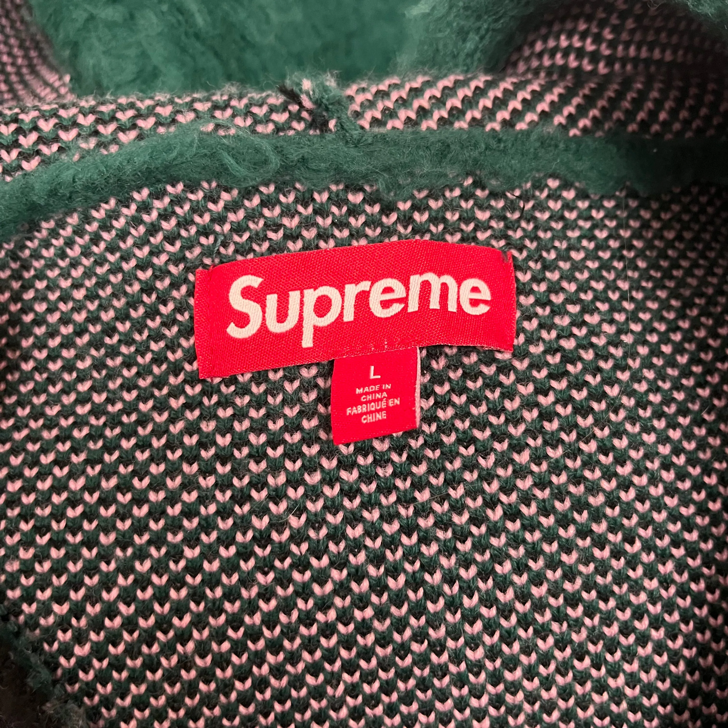 Supreme/Zip Up Hoodie/L/Acrylic/GRN/accent brushed zip-up