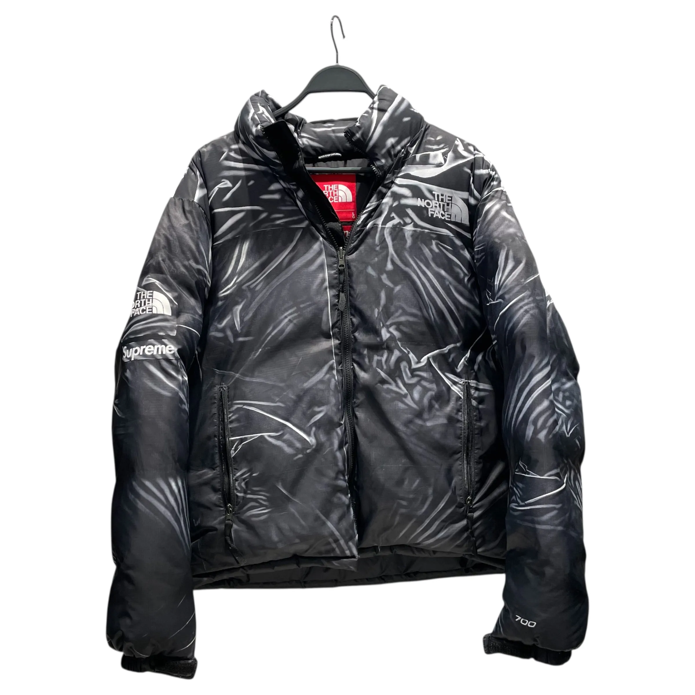 THE NORTH FACE/Puffer Jkt/L/Nylon/GRY/All Over Print/SUPREME